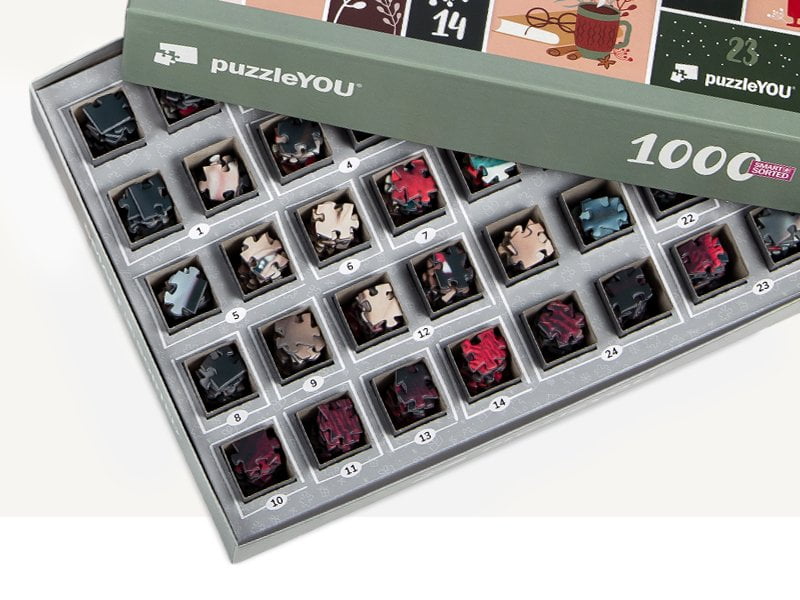 Blick in die Schachtel des Puzzle-Adventskalenders